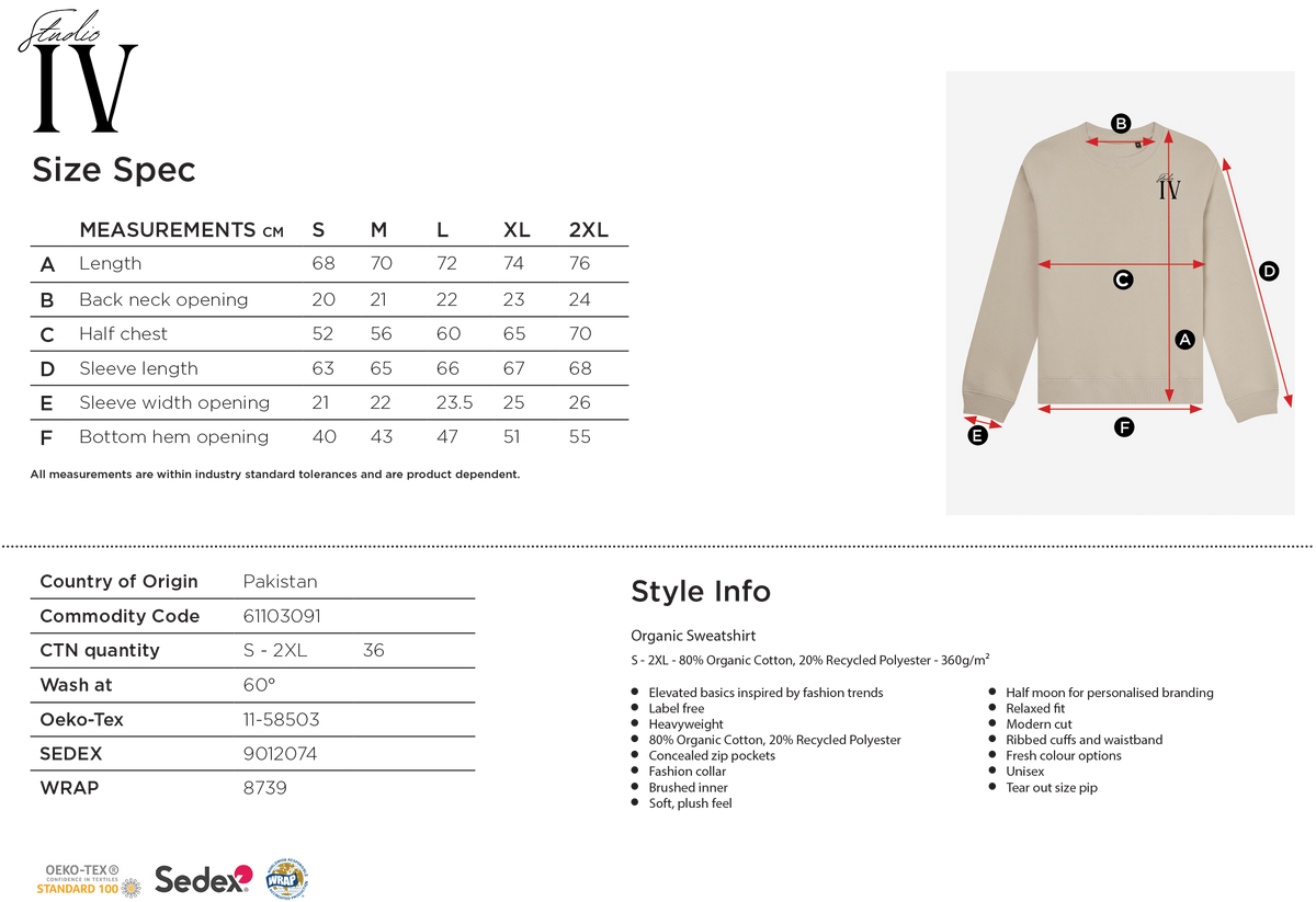 Size chart for Bridal Essentials Package